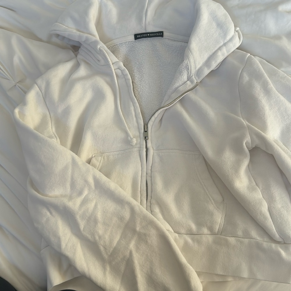 Brandy Melville cropped white zip up